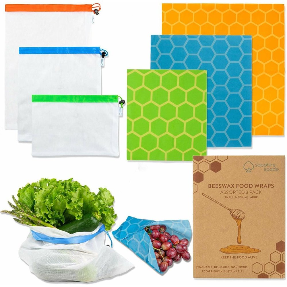 USA DEALS NOW Value Beeswax Food Wrap and Produce Bags Reusable Eco Friendly